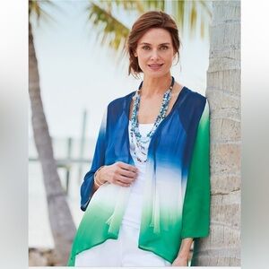 Soft Surroundings Blue and Green Silk Ombre Blouse